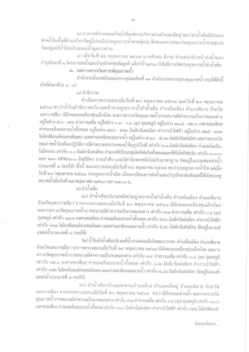 ประกาศ เรื่องงดใช้นำเสีย ในลำน้ำเค็ม ตำบลประสุข